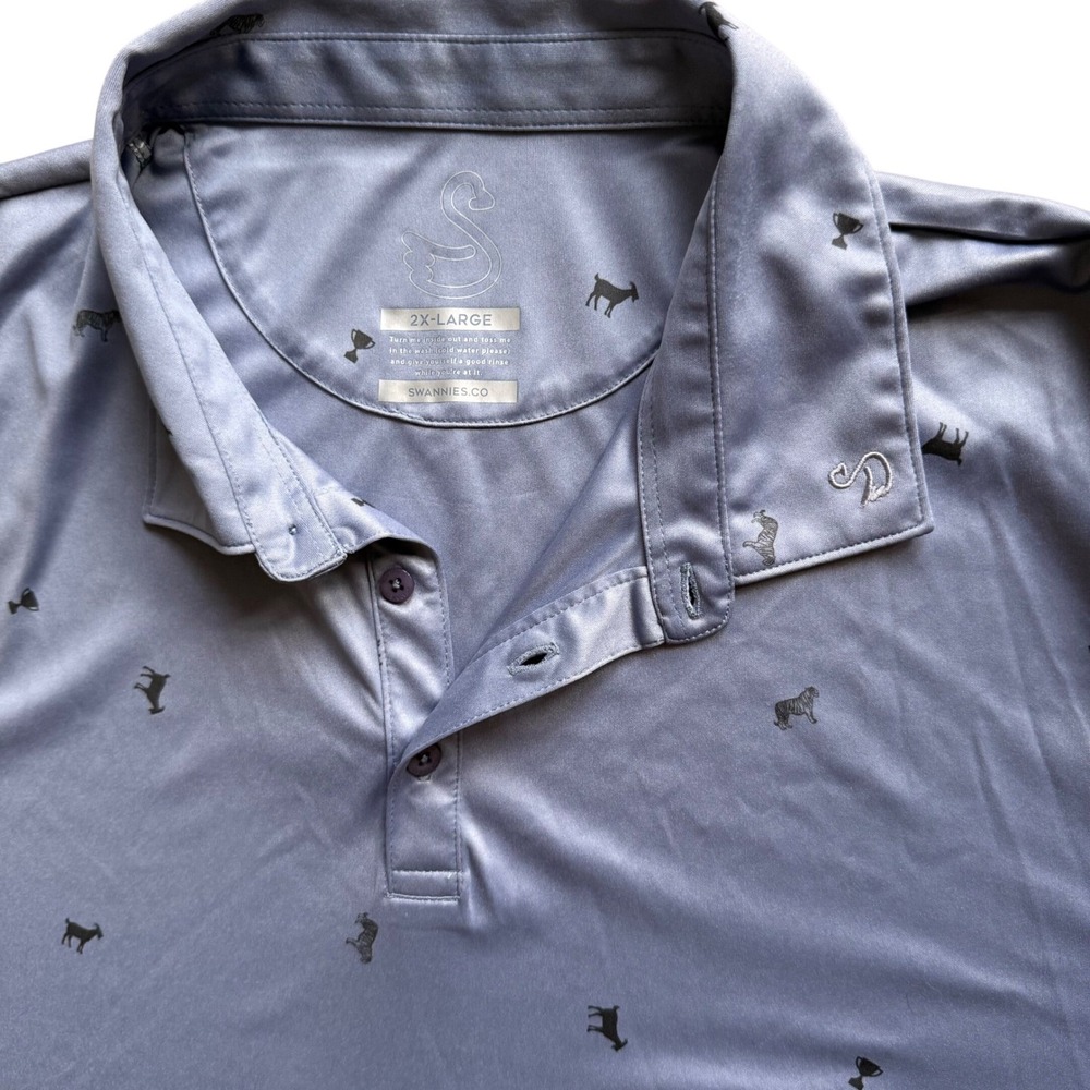 Swannies Golf Polo Mens 2XL‎ Blue GOAT Trophy Print Performance Gorpcore Preppy